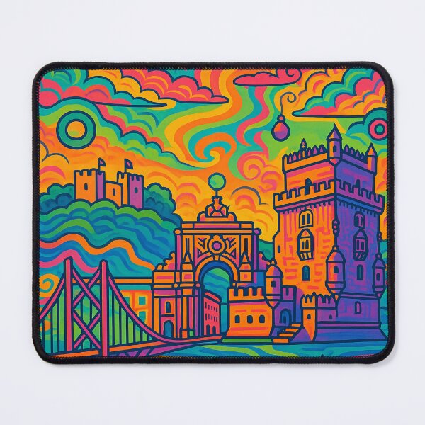Item preview, Psychedelic Lisbon Portugal | Trippy Alfama District Art | Surreal Coastal City Poster | Retro Vibrant Urban Design | Colorful Portuguese Wall Print designed and sold by PaintedPixels01.