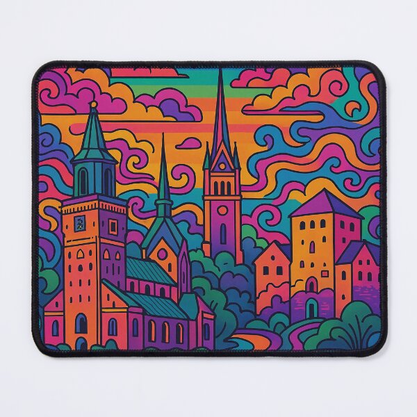 Item preview, Psychedelic Turku Finland | Trippy Historic City Art | Surreal Finnish River Scene | Retro Nordic Vibes | Vibrant Urban Nature Wall Print designed and sold by PaintedPixels01.