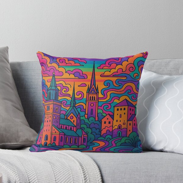 Item preview, Psychedelic Turku Finland | Trippy Historic City Art | Surreal Finnish River Scene | Retro Nordic Vibes | Vibrant Urban Nature Wall Print designed and sold by PaintedPixels01.
