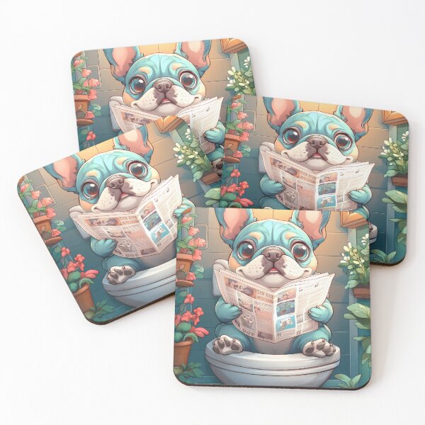 Item preview, French bulldog Dog Newspaper Reader Cartoon Cute Bathroom designed and sold by justnickthings.