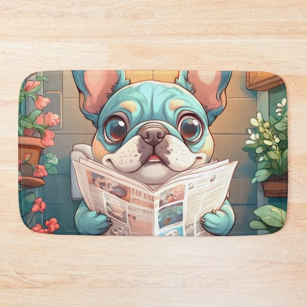 Item preview, French bulldog Dog Newspaper Reader Cartoon Cute Bathroom designed and sold by justnickthings.