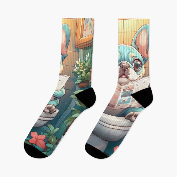 Item preview, French bulldog Dog Newspaper Reader Cartoon Cute Bathroom designed and sold by justnickthings.