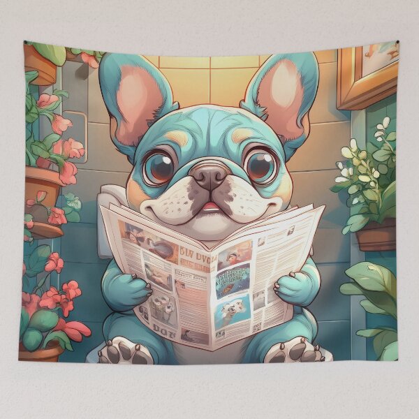Item preview, French bulldog Dog Newspaper Reader Cartoon Cute Bathroom designed and sold by justnickthings.