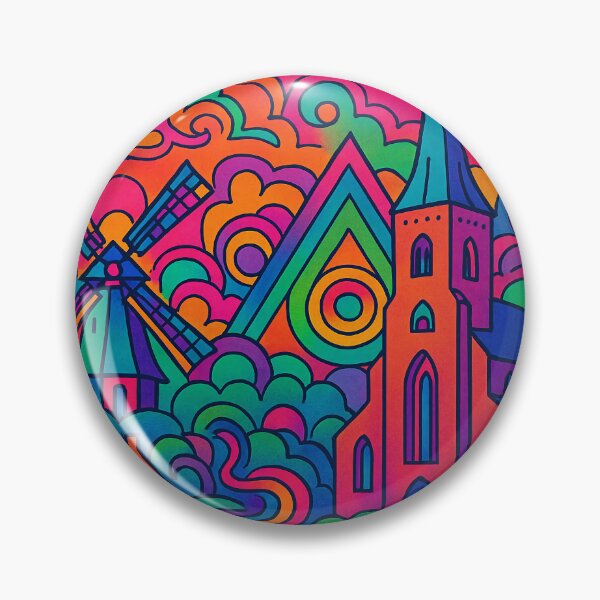 Item preview, Psychedelic Odense Denmark | Trippy Danish Cityscape Art | Surreal Historic Town Poster | Retro Nordic Vibes | Vibrant Hans Christian Andersen Wall Print designed and sold by PaintedPixels01.
