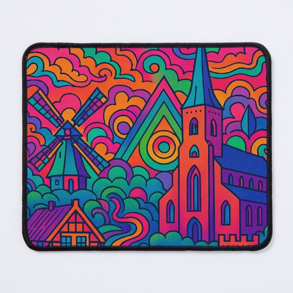 Item preview, Psychedelic Odense Denmark | Trippy Danish Cityscape Art | Surreal Historic Town Poster | Retro Nordic Vibes | Vibrant Hans Christian Andersen Wall Print designed and sold by PaintedPixels01.