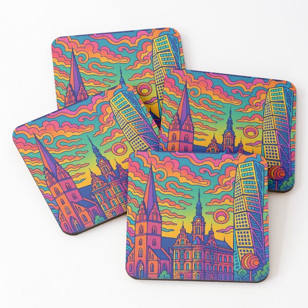 Item preview, Psychedelic Malmö Sweden | Trippy Nordic Coastal City Art | Surreal Urban Harbor Poster | Retro Scandinavian Vibes | Vibrant Swedish Wall Print designed and sold by PaintedPixels01.