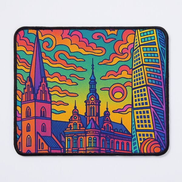 Item preview, Psychedelic Malmö Sweden | Trippy Nordic Coastal City Art | Surreal Urban Harbor Poster | Retro Scandinavian Vibes | Vibrant Swedish Wall Print designed and sold by PaintedPixels01.