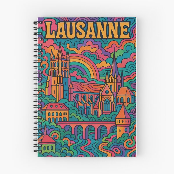 Item preview, Psychedelic Lausanne Switzerland | Trippy Lakeside City Art | Surreal Swiss Alps Poster | Retro European Vibes | Vibrant Urban Mountain Wall Print designed and sold by PaintedPixels01.