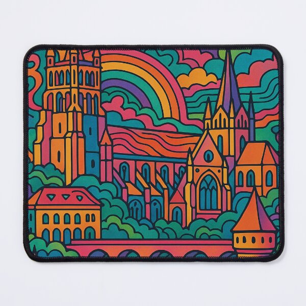 Item preview, Psychedelic Lausanne Switzerland | Trippy Lakeside City Art | Surreal Swiss Alps Poster | Retro European Vibes | Vibrant Urban Mountain Wall Print designed and sold by PaintedPixels01.