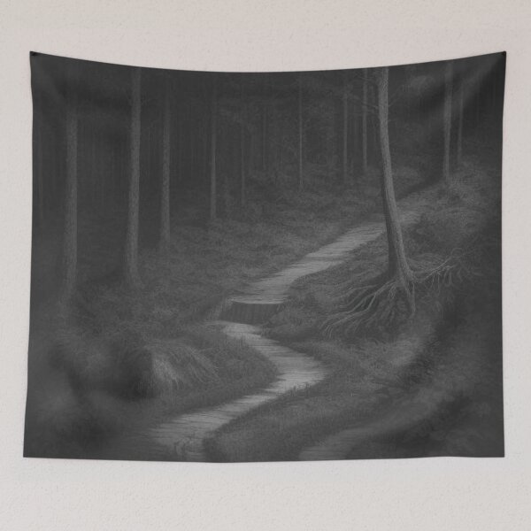 Item preview, Twisted Path Through Dark Forest in Monochrome Horror Style designed and sold by Uniquely Yours.