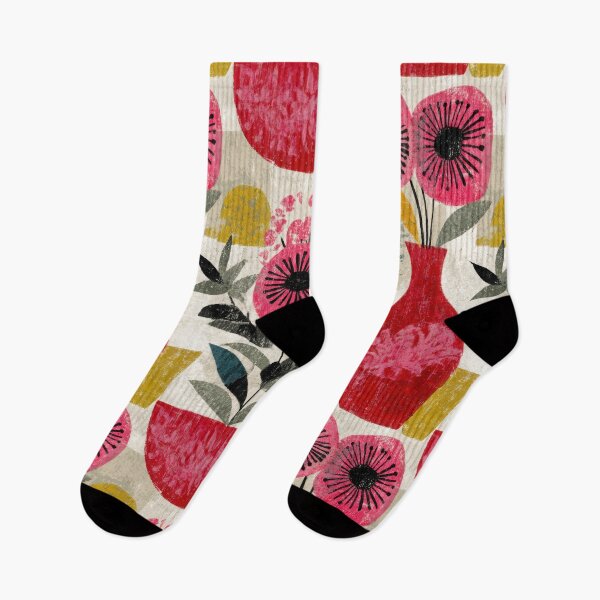 Item preview, Quirky Retro Floral Seamless Pattern in Pink Red and Mustard designed and sold by dawnleblanc55.