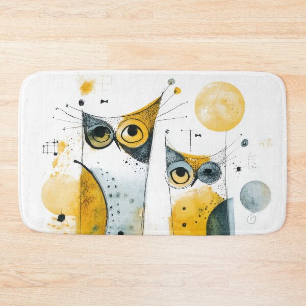 Item preview, Quirky Abstract Owl Art in Yellow and Blue Watercolor designed and sold by dawnleblanc55.