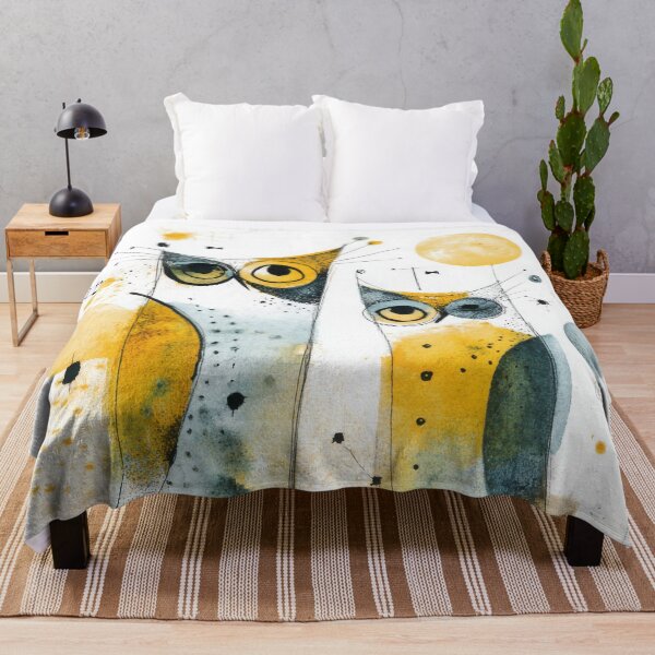 Item preview, Quirky Abstract Owl Art in Yellow and Blue Watercolor designed and sold by dawnleblanc55.