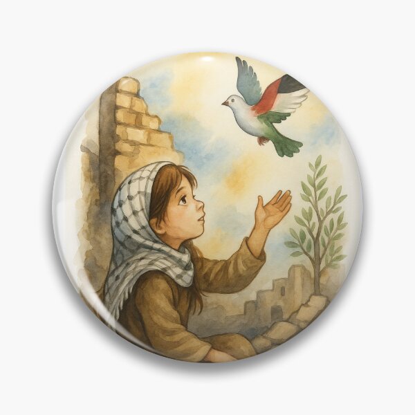 Item preview, Even in Ruins – Watercolor of a Palestinian Girl and the Dove of Hope designed and sold by FREE_PALESTINE_DESIGN.