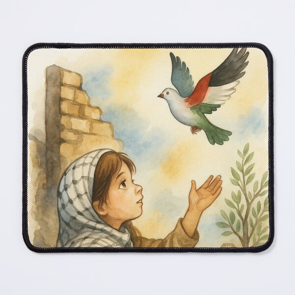 Item preview, Even in Ruins – Watercolor of a Palestinian Girl and the Dove of Hope designed and sold by FREE_PALESTINE_DESIGN.