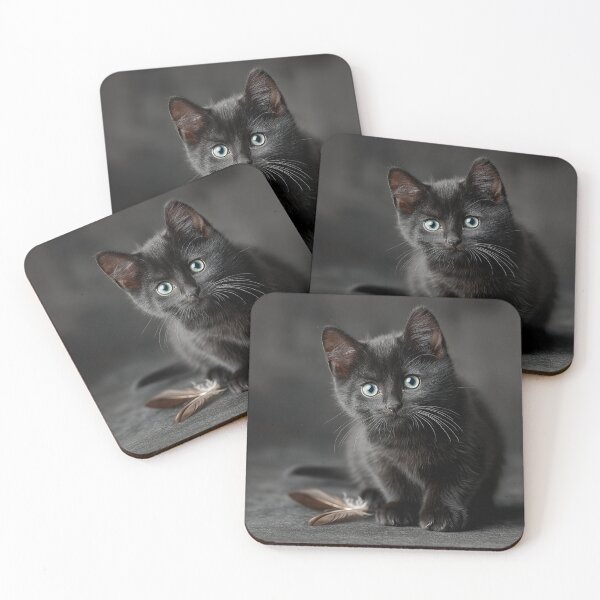 Item preview, Black Kitten with Feather designed and sold by CritterWisdom.