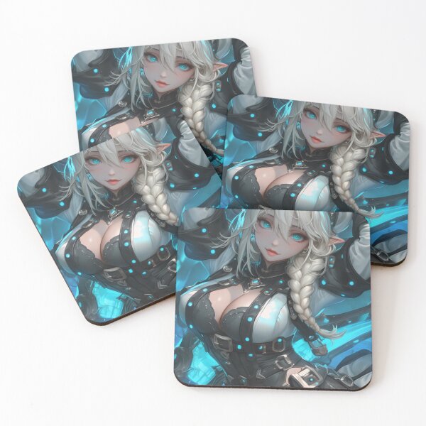 Item preview, Anime Girl Cyber Ice Elf Warrior Shines with Braided Silver Hair and Electric Blue Aura designed and sold by Williamhallano.