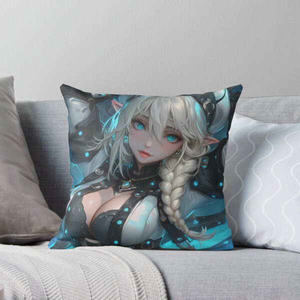Item preview, Anime Girl Cyber Ice Elf Warrior Shines with Braided Silver Hair and Electric Blue Aura designed and sold by Williamhallano.
