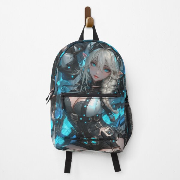 Item preview, Anime Girl Cyber Ice Elf Warrior Shines with Braided Silver Hair and Electric Blue Aura designed and sold by Williamhallano.