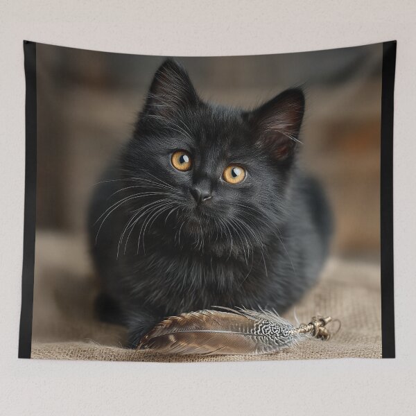 Item preview, Black kitten and a feather designed and sold by CritterWisdom.