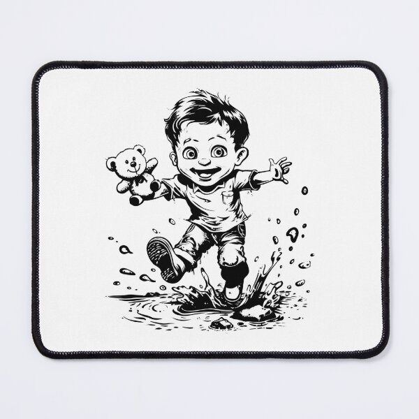 Item preview, Joyful Kid Splashing in Puddle – Wholesome Black and White Childhood Art designed and sold by inkoutninja.