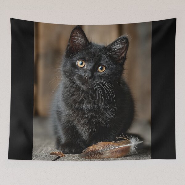 Item preview, Black Kitten with Feather designed and sold by CritterWisdom.