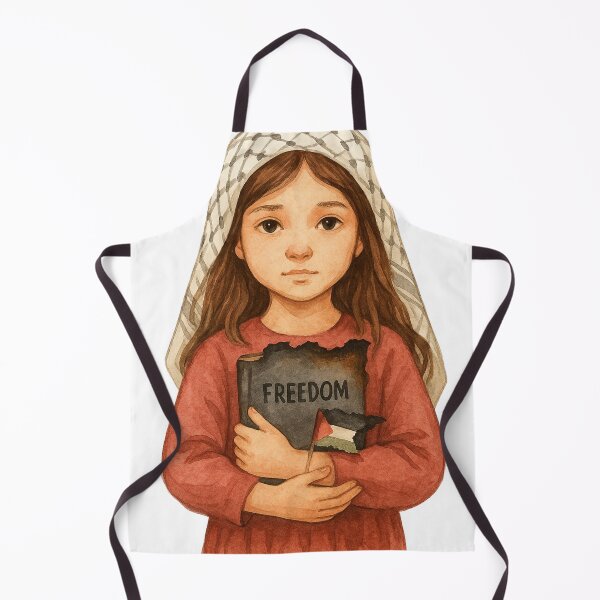 Item preview, She Holds What's Left – Watercolor of a Palestinian Girl and a Burnt Book of Freedom designed and sold by FREE_PALESTINE_DESIGN.