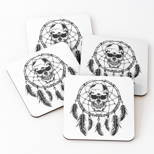 Item preview, Skull Dreamcatcher Design – Black and White Gothic Boho Tattoo Art designed and sold by inkoutninja.