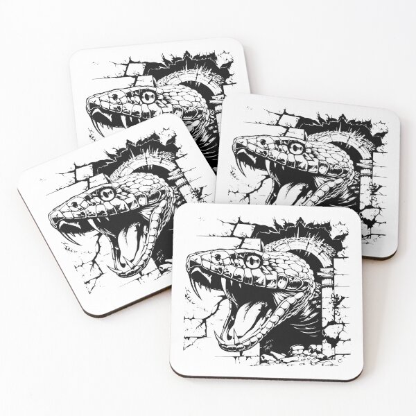 Item preview, Epic Snake Breakthrough – Black and White Reptile Wall Smash Illustration designed and sold by inkoutninja.
