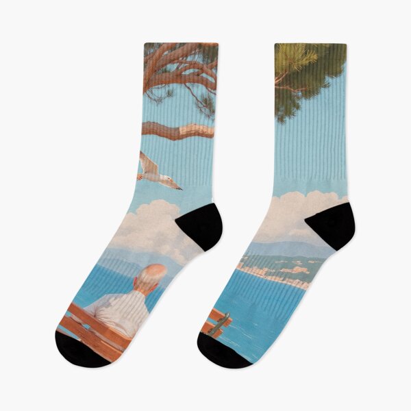 Item preview, old couple on a bench by the sea designed and sold by Mauswohn.