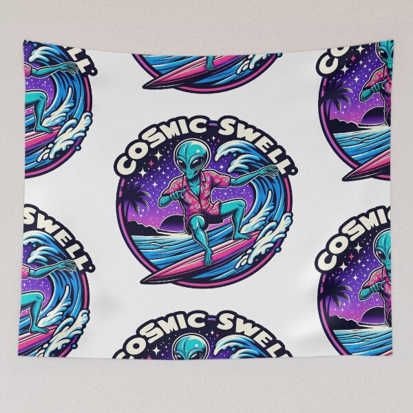 Item preview, Cosmic Swell Alien Surfer Retro Art designed and sold by KMHArts.