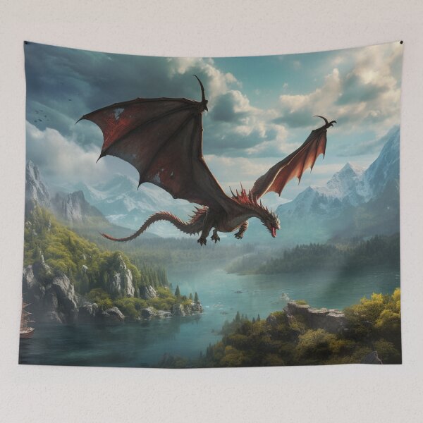 Item preview, Flying Red Dragon Mountains designed and sold by GrinGalore.
