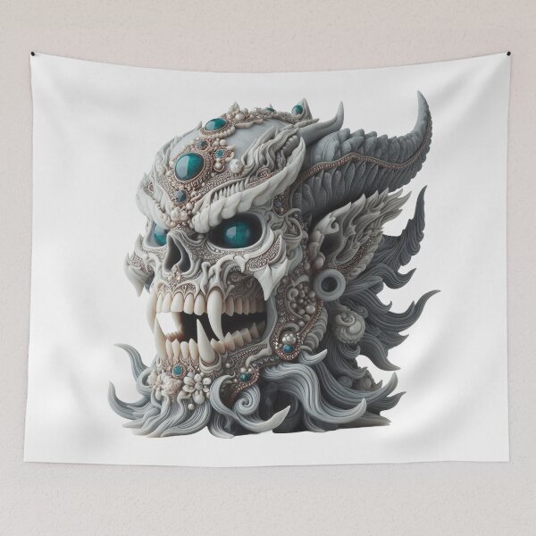Item preview, Demon’s skull pushed out of the jade stone and decorated with gemstones and carvings designed and sold by MadinaFatt.