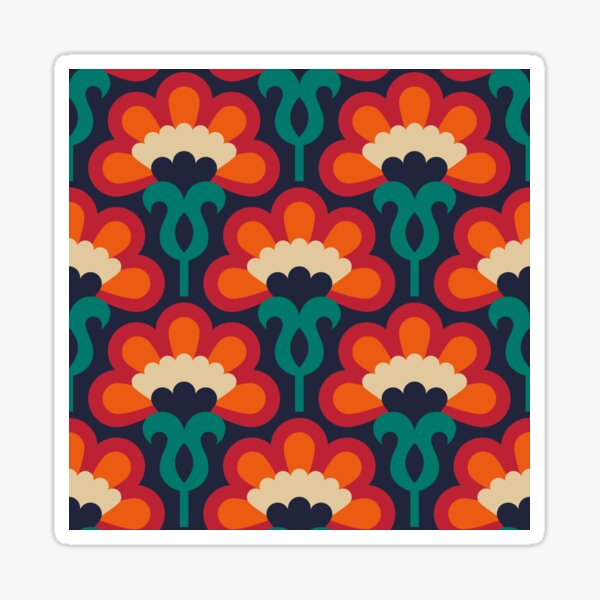 Item preview, Bold Retro Blossoms Pattern / Red Orange Teal / 3483C designed and sold by RouCouCou.