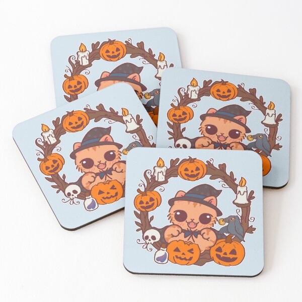 Item preview, Pumpkin Wreath with Raven – Kawaii Halloween Wizard Cat designed and sold by BGMeYou.