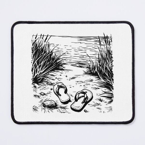 Item preview, Relaxing Beach Path Scene – Black and White Flip-Flop Shoreline Illustration designed and sold by inkoutninja.