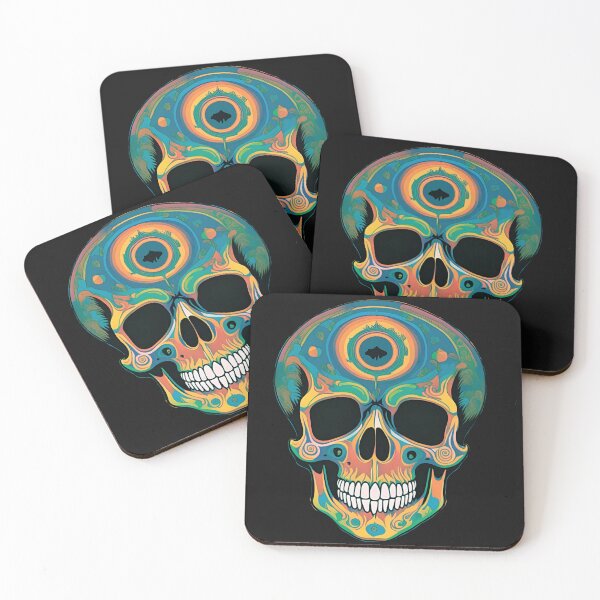 Artikelvorschau, Totenkopf, bunt, psychedelisch entworfen und verkauft von Freeform Flow by Caroline.