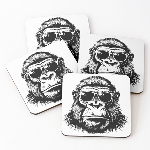 Item preview, Cool Gorilla with Sunglasses – Black and White Urban Attitude Illustration designed and sold by inkoutninja.