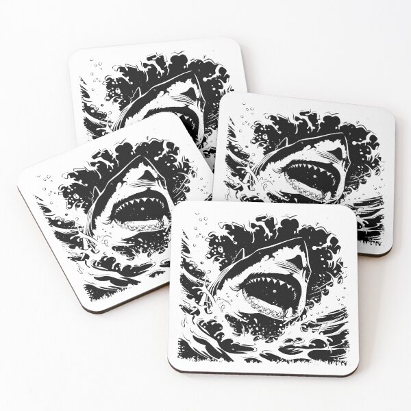 Item preview, Fierce Shark Attack Art – Black and White Ocean Predator Illustration designed and sold by inkoutninja.