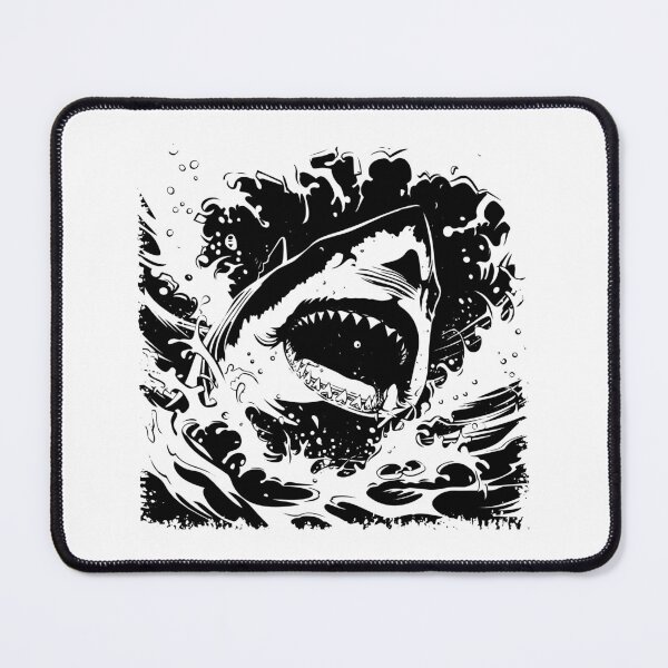 Item preview, Fierce Shark Attack Art – Black and White Ocean Predator Illustration designed and sold by inkoutninja.