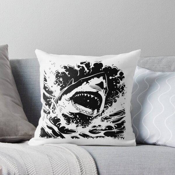 Item preview, Fierce Shark Attack Art – Black and White Ocean Predator Illustration designed and sold by inkoutninja.