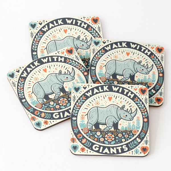 Item preview, Hope for Wildlife: Walk With Giants Black Rhino - Scandinavian Folk Art by heidiannemorris © designed and sold by FOLK ART FUSION by heidiannemorris.
