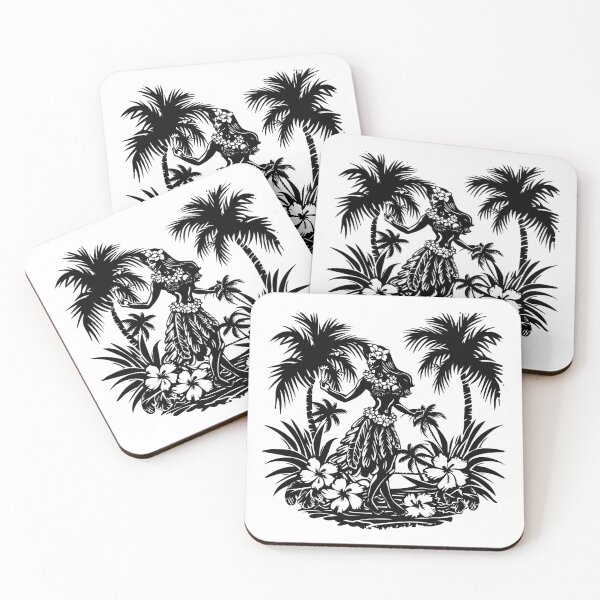 Item preview, Hula Dancer Tropical Art – Black and White Hawaiian Island Illustration designed and sold by inkoutninja.