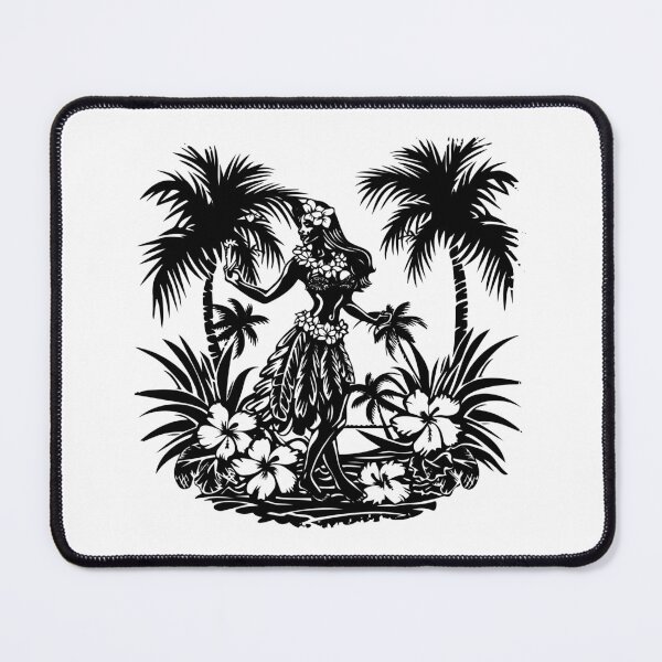 Item preview, Hula Dancer Tropical Art – Black and White Hawaiian Island Illustration designed and sold by inkoutninja.