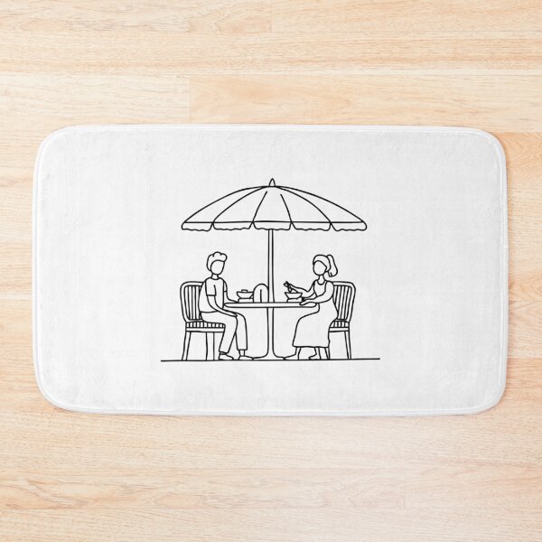 Item preview, Outdoor restaurant patio with umbrella tables and a food tray served designed and sold by rasagamastore.