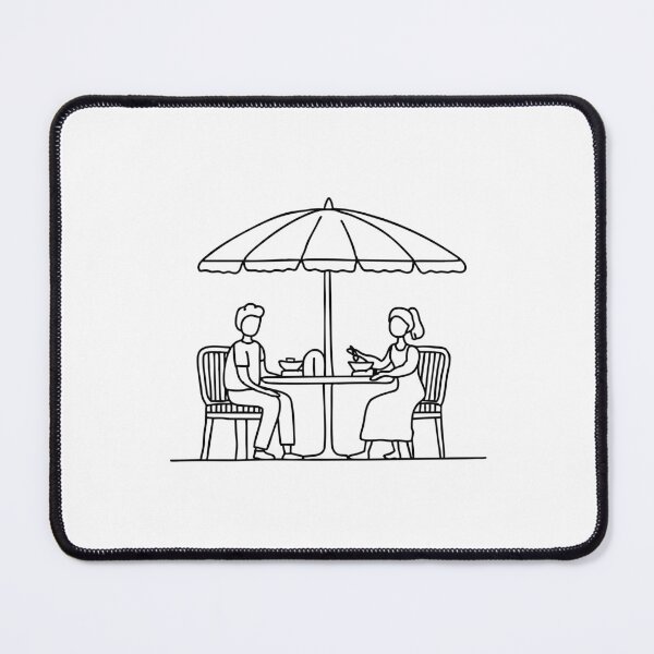 Item preview, Outdoor restaurant patio with umbrella tables and a food tray served designed and sold by rasagamastore.