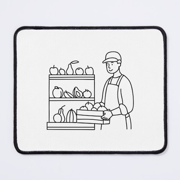 Item preview, Worker restocking fruits on a grocery shelf from a crate of fresh produce designed and sold by rasagamastore.