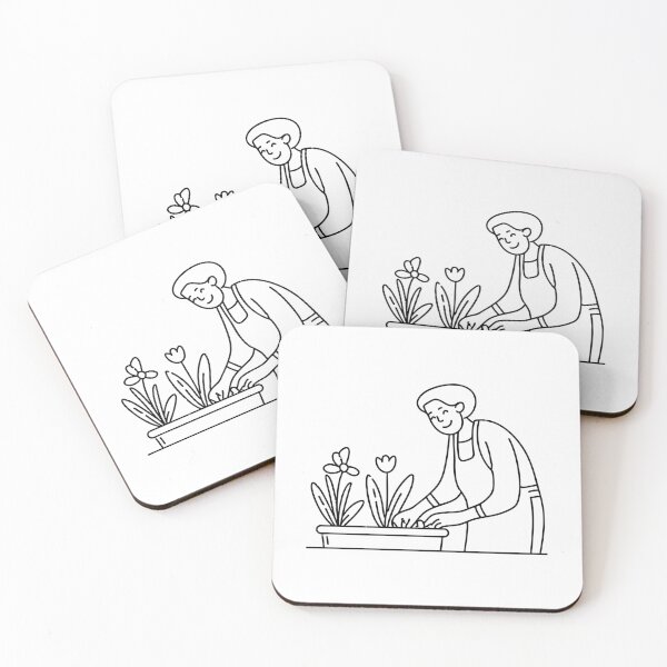 Item preview, Elderly woman tending flowers in a small backyard garden designed and sold by rasagamastore.