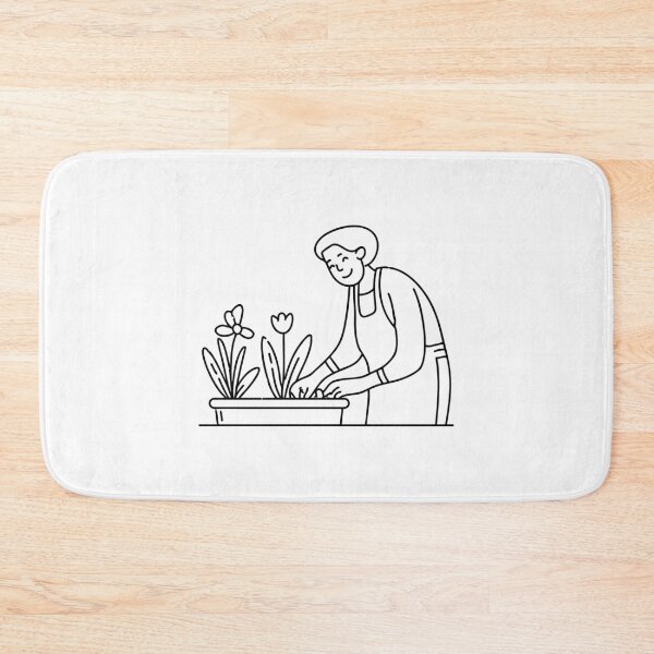 Item preview, Elderly woman tending flowers in a small backyard garden designed and sold by rasagamastore.