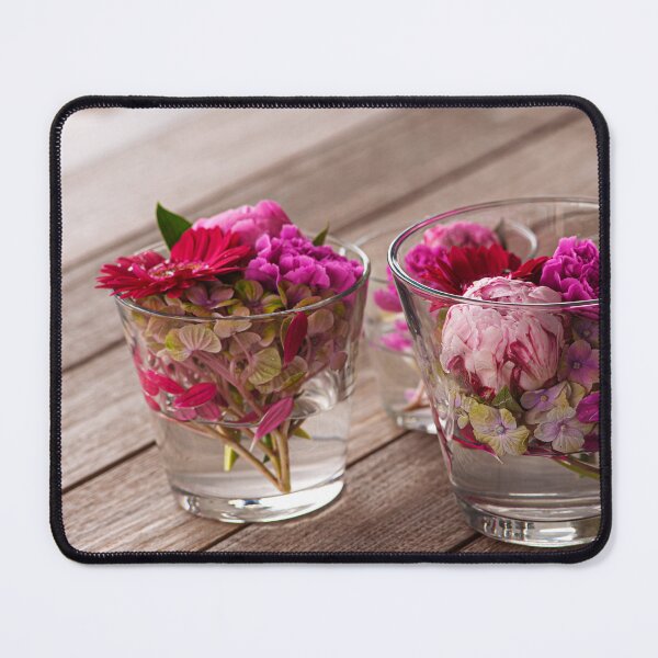 Item preview, Beautiful Fresh Mixed Flowers Arranged in Glass Vases on Wooden Table Surface designed and sold by FotoMahieu.